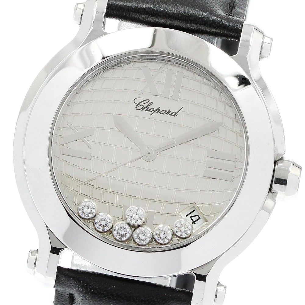 CHOPARD HAPPY SPORTS LIMITED EDITION QUARTZ WATCH: Chopard Happy Sports Limited Edition Quartz Brand: Chopard Type/Style: Wristwatch Material: Band Material leather, Case Material Stainless Steel Color: Band Color black, Case Color Silver, Dial Color 
