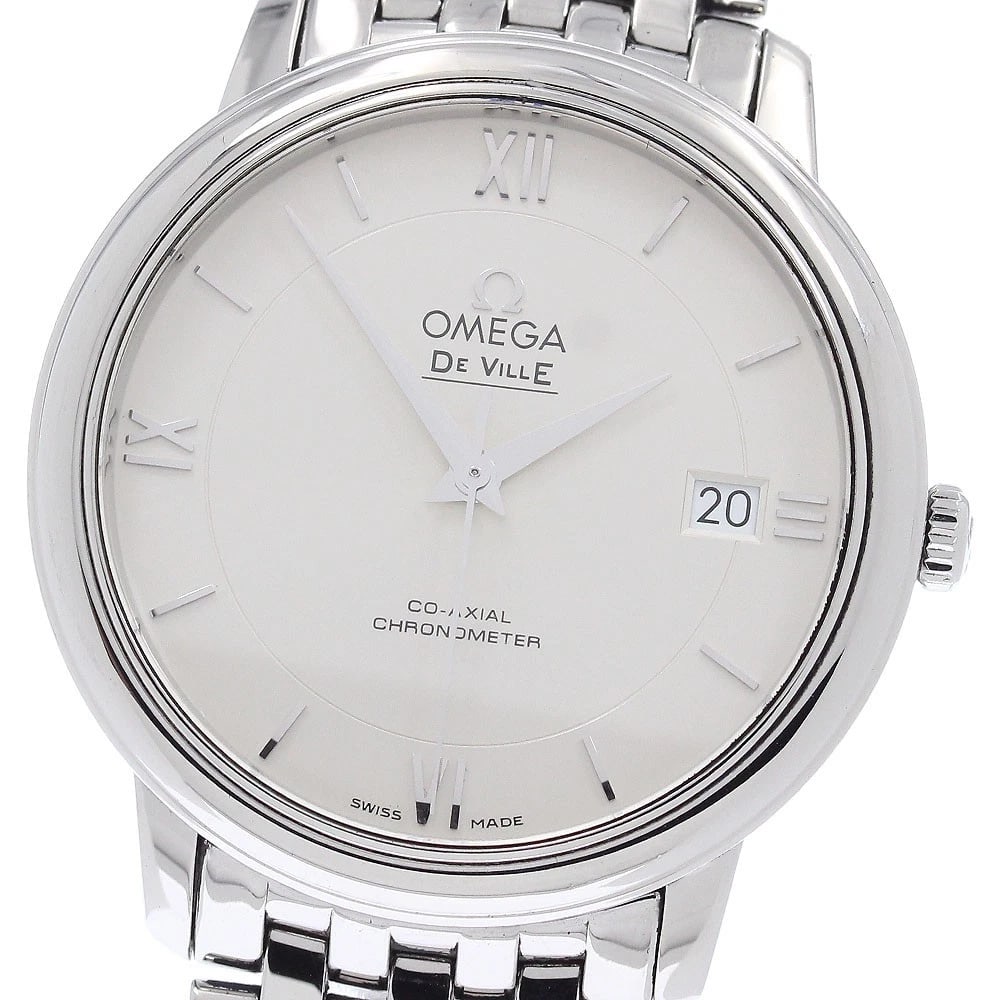 OMEGA DE VILLE PRESTIGE CO-AXIAL WATCH: OMEGA De Ville Prestige Co-Axial Brand: OMEGA Type/Style: Wristwatch Material: Band Material Stainless Steel, Case Material Stainless Steel Color: Band Color Silver, Case Color Silver, Dial Color Silv