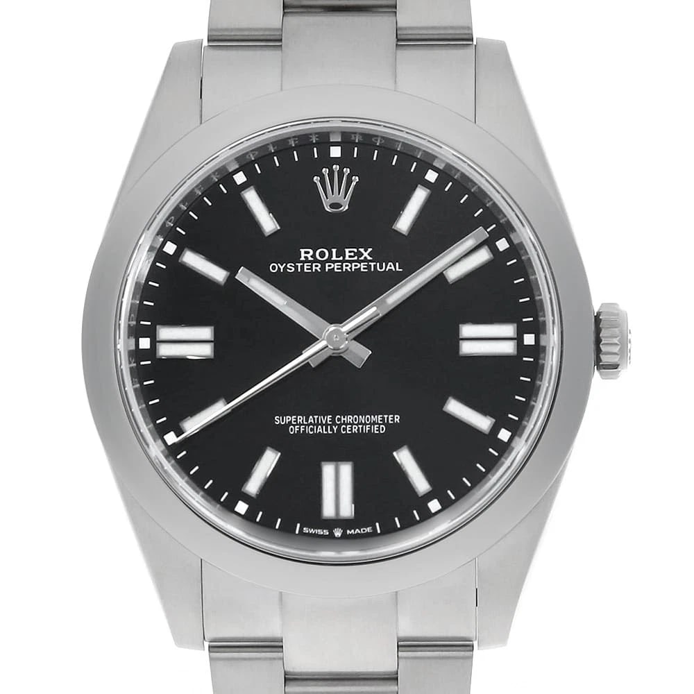 ROLEX OYSTER PERPETUAL BLACK WATCH: ROLEX Oyster Perpetual black Brand: ROLEX Type/Style: Wrist watch Material: Band Material Stainless Steel, Case Material Stainless Steel Color: Dial Color Black Size: Case Size Case:W41mm