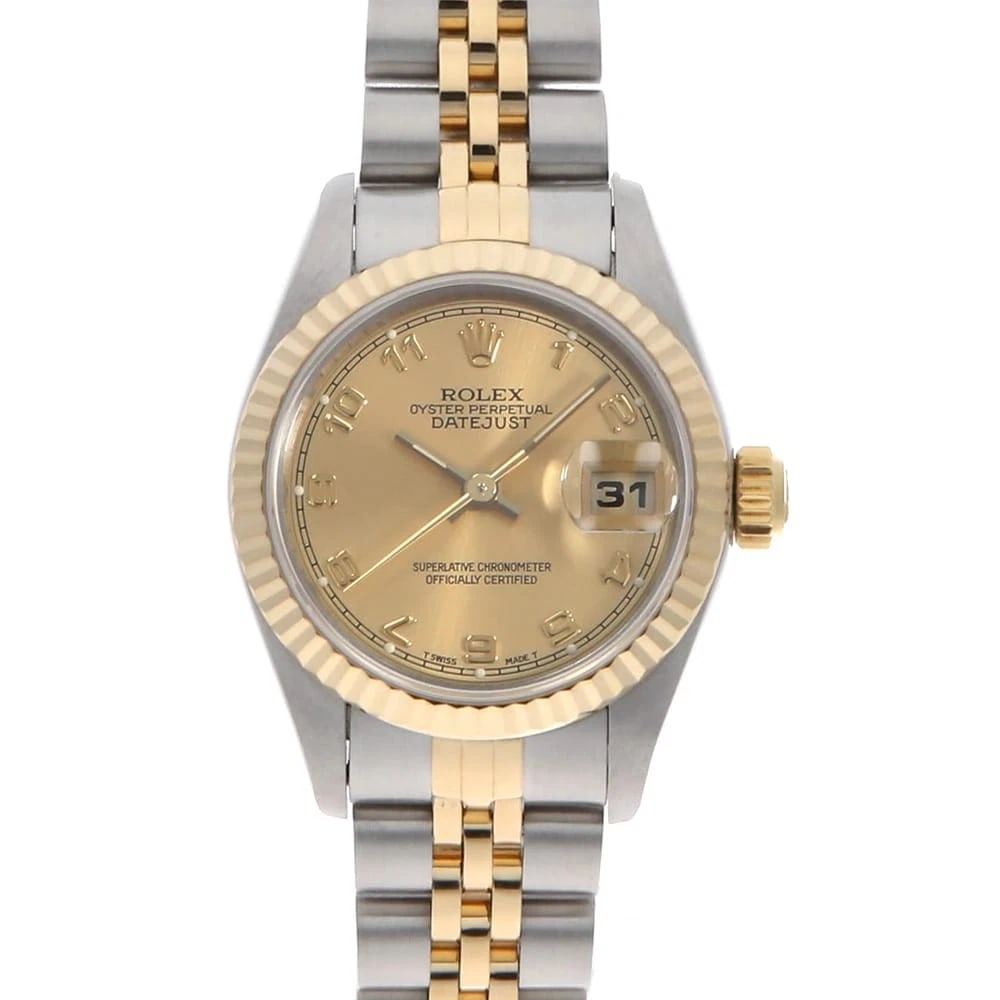 ROLEX CHAMPAGNE WATCH: ROLEX Champagne Brand: ROLEX Type/Style: Wrist watch Material: Band Material Stainless Steel/Yellow Gold, Case Material Stainless Steel/Yellow Gold Color: Dial Color Champagne Gold Size: Case Size Cas