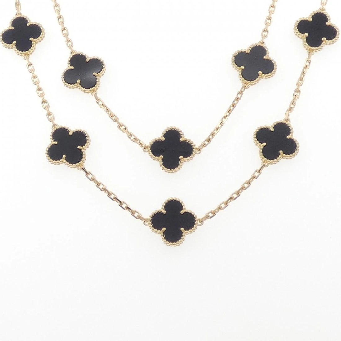 VAN CLEEF & ARPELS ALHAMBRA 20 MOTIF NECKLACE: Van Cleef & Arpels Alhambra 20 Motif Necklace Brand: Van Cleef & Arpels Type/Style: Van Cleef & Arpels Necklace Material: 750 yellow gold, Main Stone Onyx Color: yellow gold Size: Length 86cm Actual S