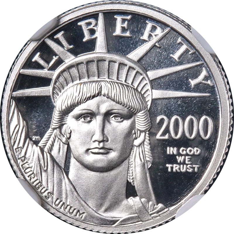2000-W PLATINUM AMERICAN EAGLE $10: 2000-W Platinum American Eagle $10 Year: 2000 Fineness: 0.9995 Composition: Platinum Denomination: $10 Country of Origin: United States Accessories: None Accessories Notice: When purchasing pre-owned