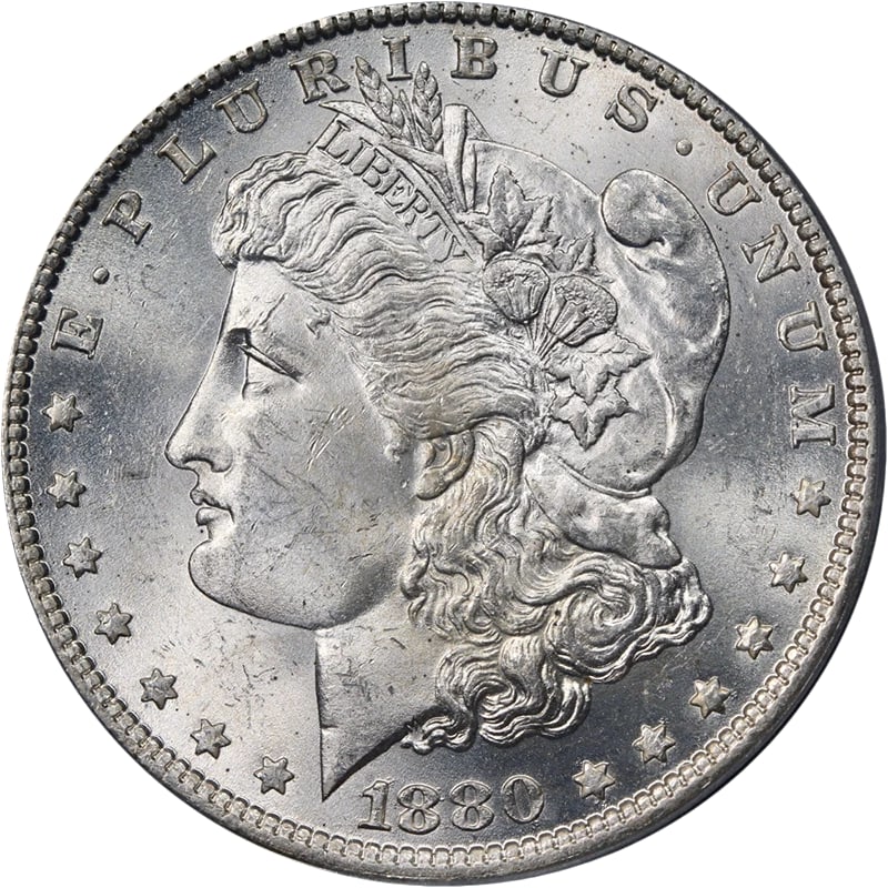 1880-O MORGAN SILVER DOLLAR: 1880-O Morgan Silver Dollar Year: 1880 Fineness: 0.9 Composition: Silver Denomination: None Country of Origin: United States Accessories: None Accessories Notice: When purchasing pre-owned