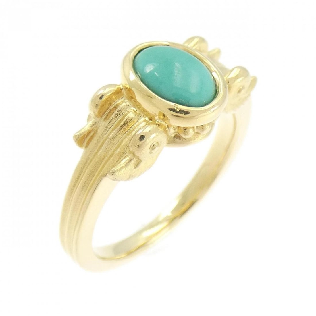 PERLITA MIKIMOTO TURQUOISE RING: Perlita Mikimoto Turquoise Ring Brand: PERLITA MIKIMOTO Type/Style: Perlita Mikimoto Ring Material: K18 yellow gold, Main Stone Turquoise Color: yellow gold Size: US 5 3/4 Accessories: None