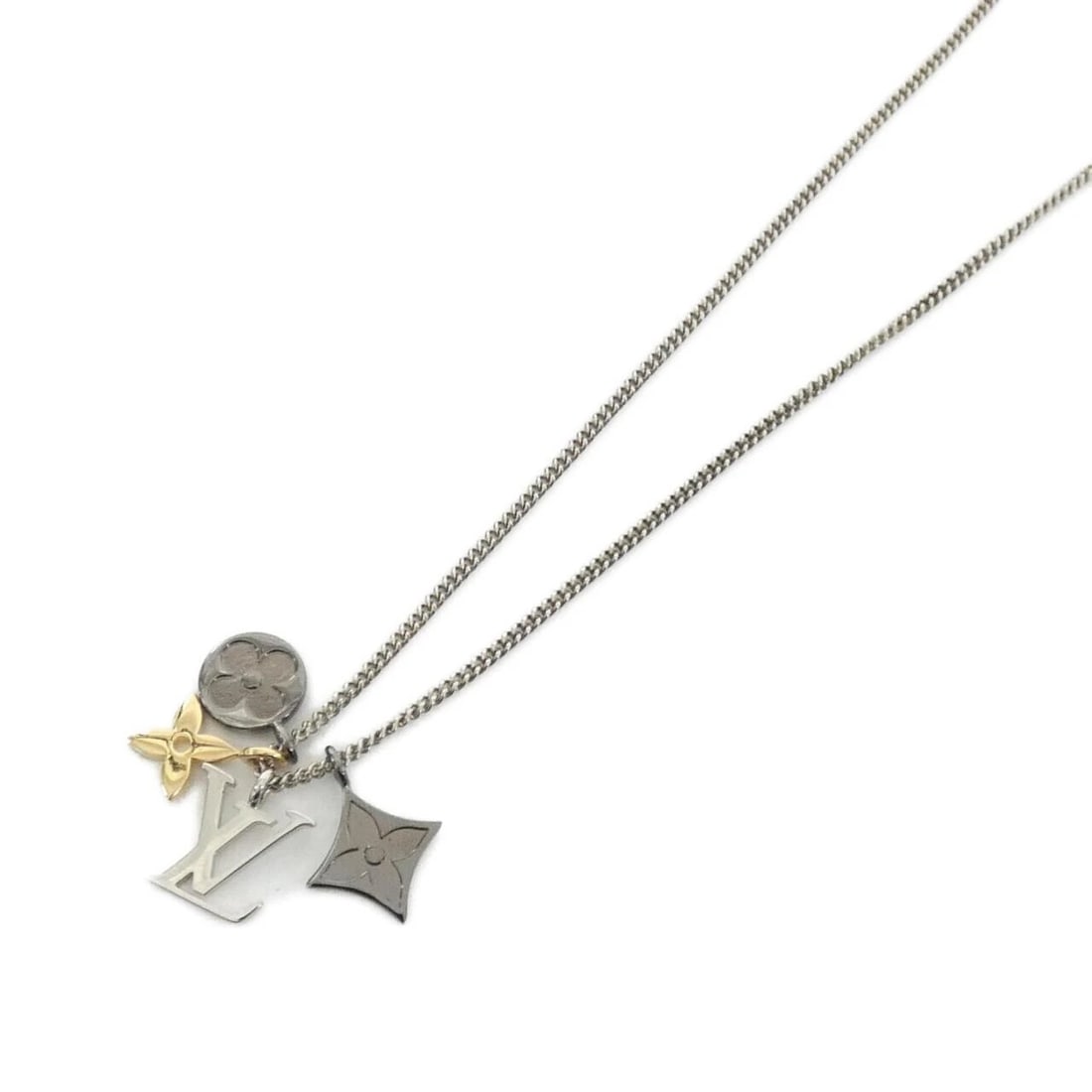 LOUIS VUITTON PENDANT LV EXTINCT NECKLACE: Louis Vuitton Pendant LV Extinct Necklace Brand: LOUIS VUITTON Type/Style: Louis Vuitton Necklace Material: none, Color: GOLD+SILVER Size: Length : 50-60cm cm Motif width x height: 1.5cm cm x 1.5cm
