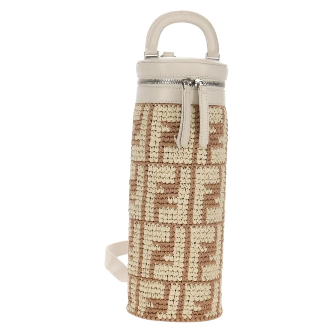 FENDI ZUA CANVAS BOTTLE HOLDER BAG STRAW 2WAY SILVER BROWN (1 of 6)