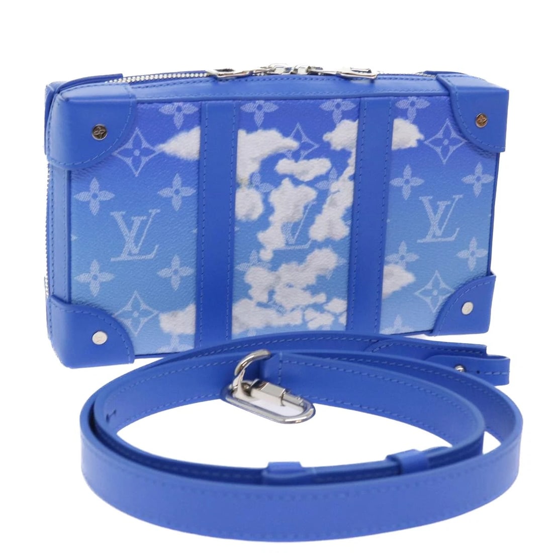 LOUIS VUITTON MONOGRAM CLOUDS SOFT TRUNK WALLET SHOULDER BAG: LOUIS VUITTON Monogram Clouds Soft Trunk Wallet Shoulder Bag Brand: LOUIS VUITTON Type/Style: Shoulder Bag Material: PVC Leather Color: Light blue/White Size: Size(Inch) W8.7 x H4.9 x D1.6inch(Approx)