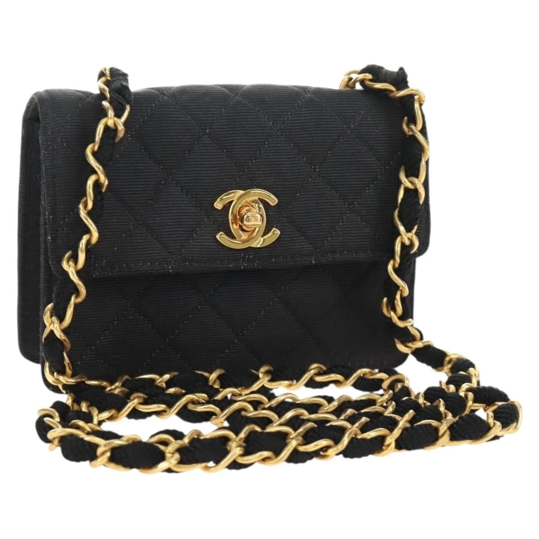 CHANEL MATELASSE CHAIN SHOULDER POUCH CANVAS BLACK GOLD: CHANEL Matelasse Chain Shoulder Pouch Canvas Black Gold Brand: CHANEL Type/Style: Shoulder Bag Material: Canvas Color: Black/Gold Size: Size(Inch) W5.5 x H4.3 x D1.6inch(Approx) Accessories: None