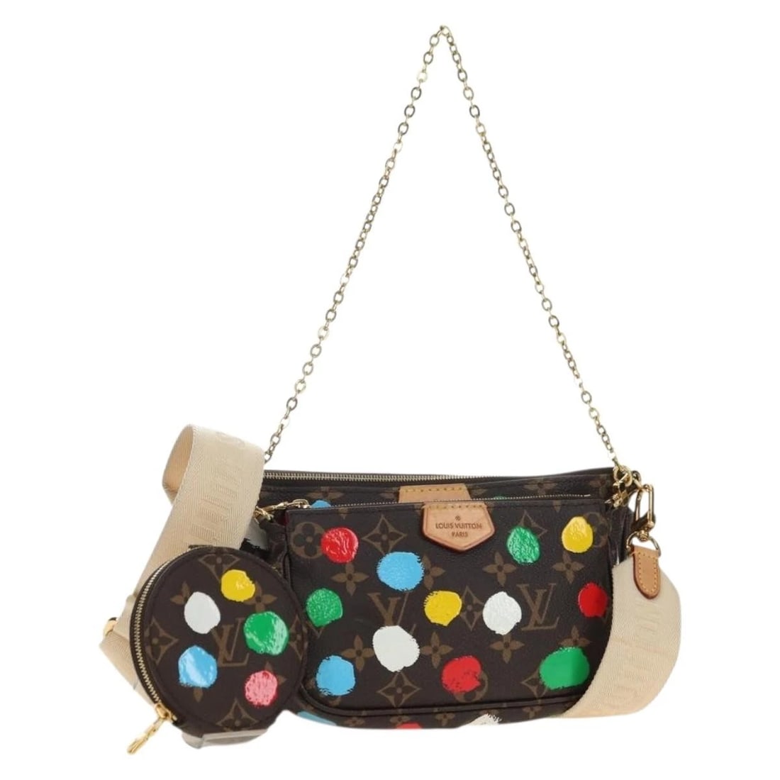 LOUIS VUITTON MONOGRAMXYK MULTI POCHETTE POUCH: LOUIS VUITTON MonogramxYK Multi Pochette Pouch Brand: LOUIS VUITTON Type/Style: Pouch Material: Monogram Canvas Color: Monogram Size: Size(Inch) W9.4 x H5.3 x D3.5inch(Approx) Accessories: None