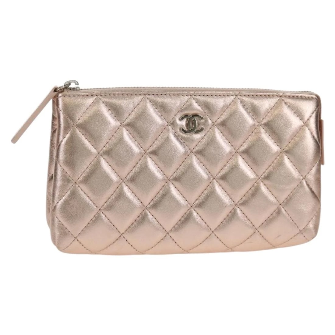 CHANEL MATELASSE POUCH LAMB SKIN PINK GOLD: CHANEL Matelasse Pouch Lamb Skin Pink Gold Brand: CHANEL Type/Style: Pouch Material: Lamb Skin Color: Pink/Gold Size: Size(Inch) W6.7 x H3.5 x D2.0inch(Approx) Accessories: None Accessorie