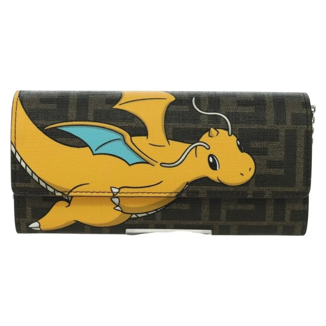 FENDI XFRGMTXPOKEMON ZUA CANVAS CHAIN WALLET DRAGON BAG BLACK: FENDI xFRGMTxPOKEMON Zua Canvas Chain Wallet Dragon Bag Black Brand: FENDI Type/Style: Shoulder Bag Material: Zucca Canvas Color: Black/Brown Size: Size(Inch) W7.5 x H3.5 x D1.0inch(Approx) Access