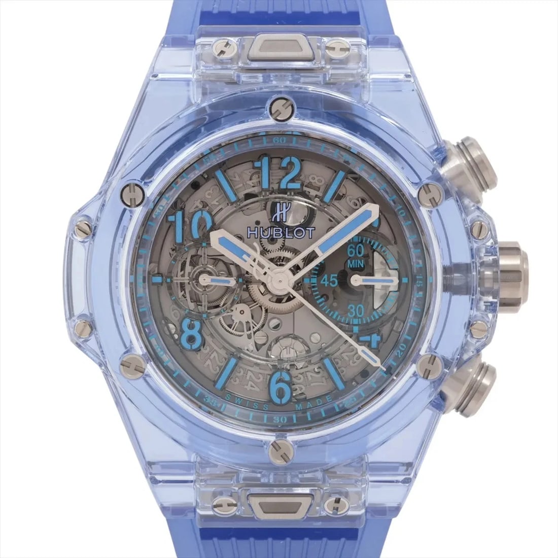 HUBLOT BIG BANG UNICO CRYSTAL TI X RUBBER AT SKELETON DIAL WATCH (1 of 2)