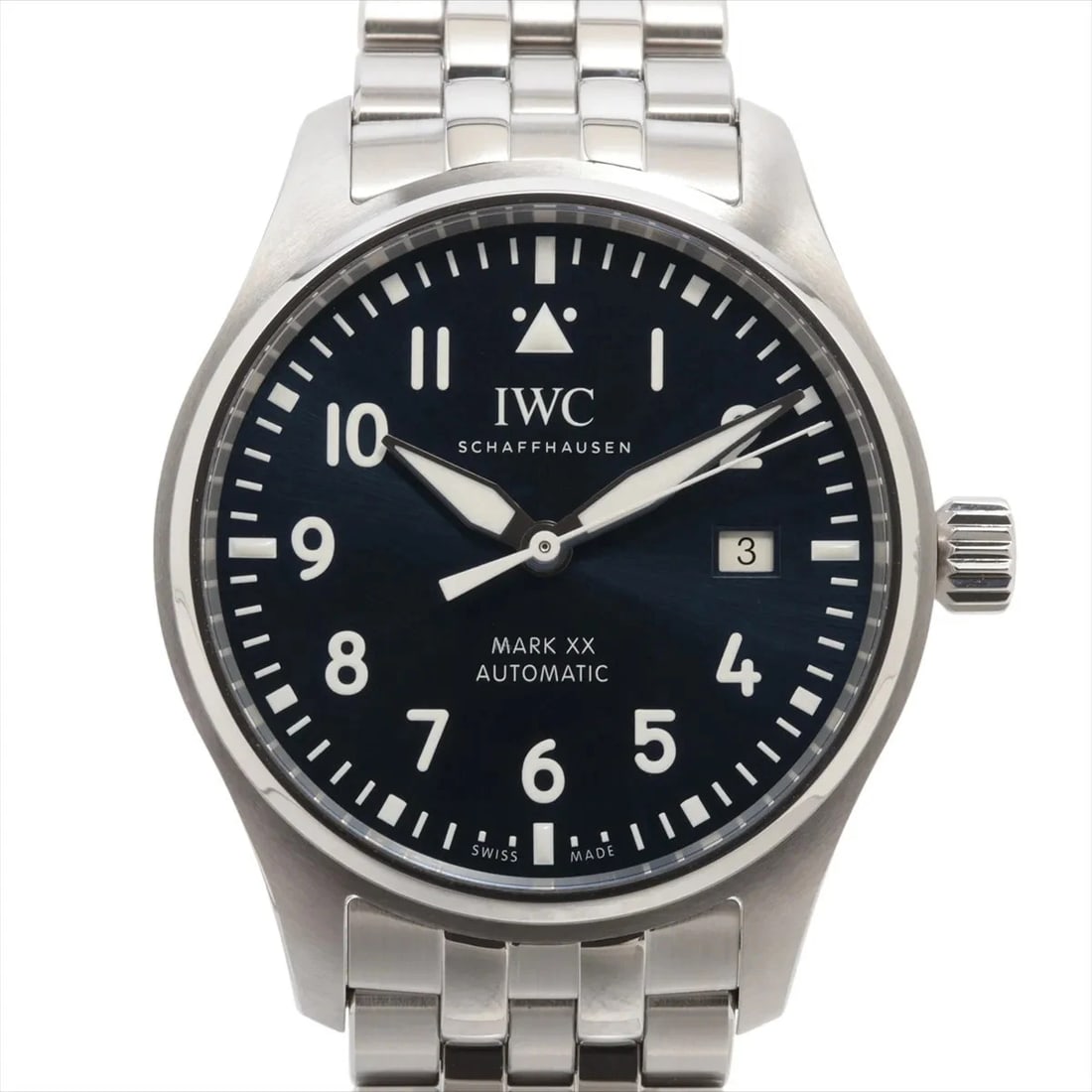 IWC PILOT WATCH MARK SS AT BLUE DIAL WATCH: IWC Pilot Watch Mark SS AT blue dial Brand: IWC Type/Style: Wristwatch Material: SS Color: Dial Color Blue Size: Case:W1.6 x H1.6inch / W40 x H40 Accessories: None Accessories Notice: When