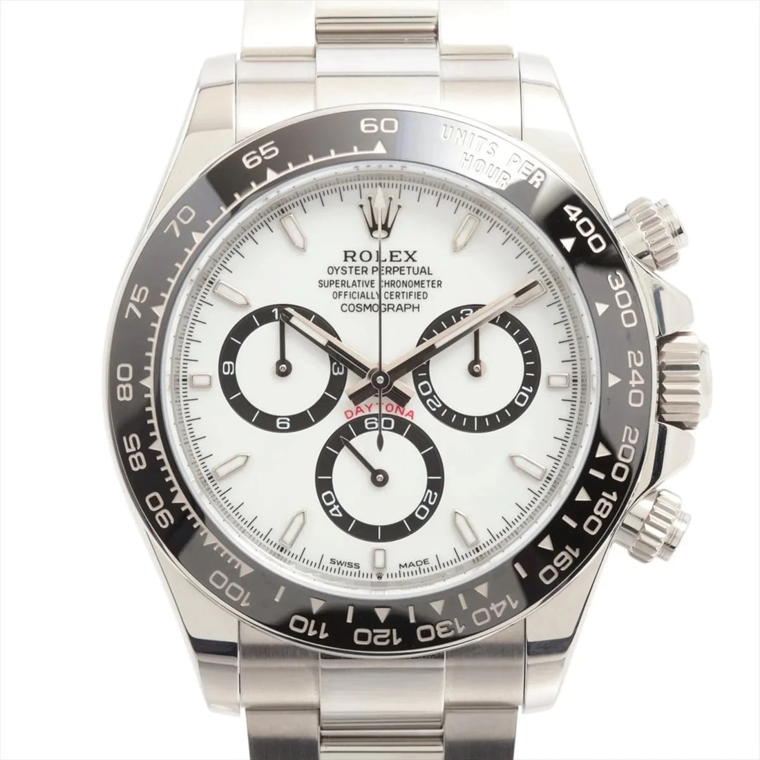 ROLEX COSMOGRAPH DAYTONA SS AT WHITE DIAL WATCH: Rolex Cosmograph Daytona SS AT white dial Brand: Rolex Type/Style: Wristwatch Material: SS Color: Dial Color White Size: Case:W1.6 x H1.6inch / W40 x H40 Circumference of Wrist:7.5inch / 19.0 Acce