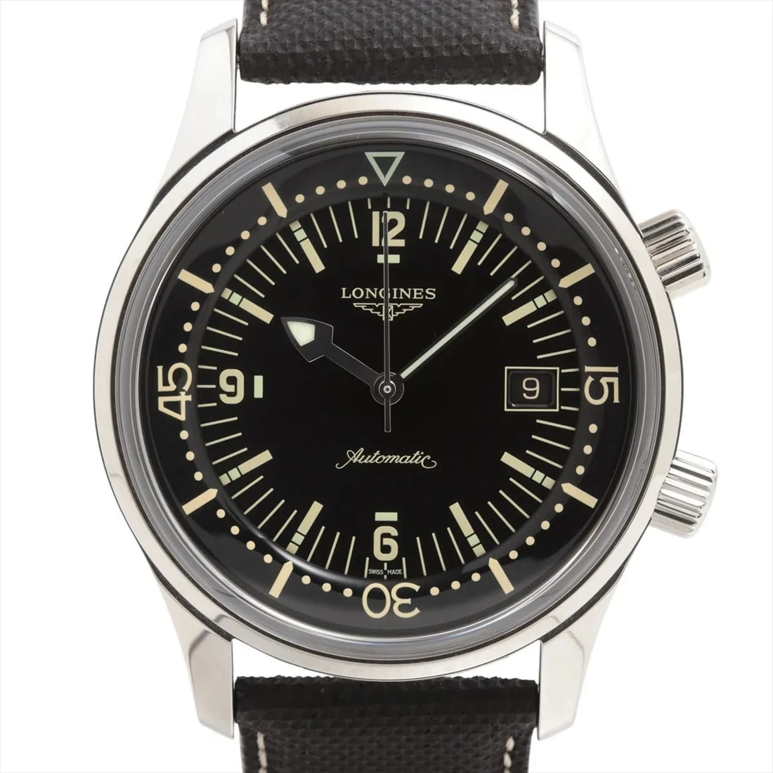LONGINES LEGEND SS & NYLON AT BLACK DIAL WATCH: Longines Legend SS & Nylon AT black dial Brand: Longines Type/Style: Wristwatch Material: SS & Nylon Color: Dial Color Black Size: Case:W1.6 x H1.6inch / W42 x H42 Circumference of Wrist:7.7inch / 19.