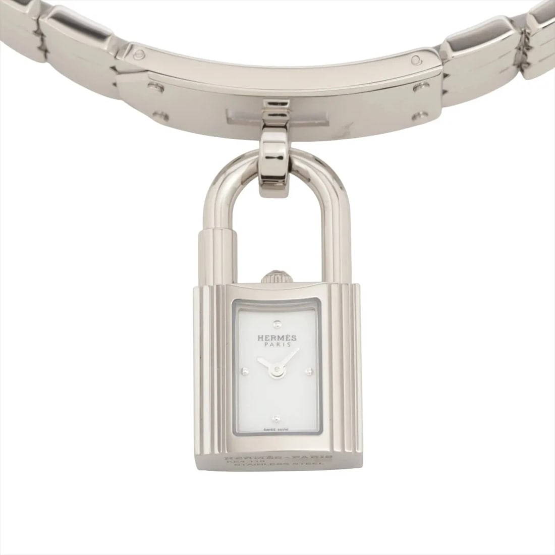 HERMES KELLY WATCH SS QZ WHITE DIAL WATCH: Hermes Kelly Watch SS QZ white dial Brand: Hermes Type/Style: Wristwatch Material: SS Color: Dial Color White Size: Case:W0.4 x H1.2inch / W16 x H32 Circumference of Wrist:5.9inch / 15 Accessories