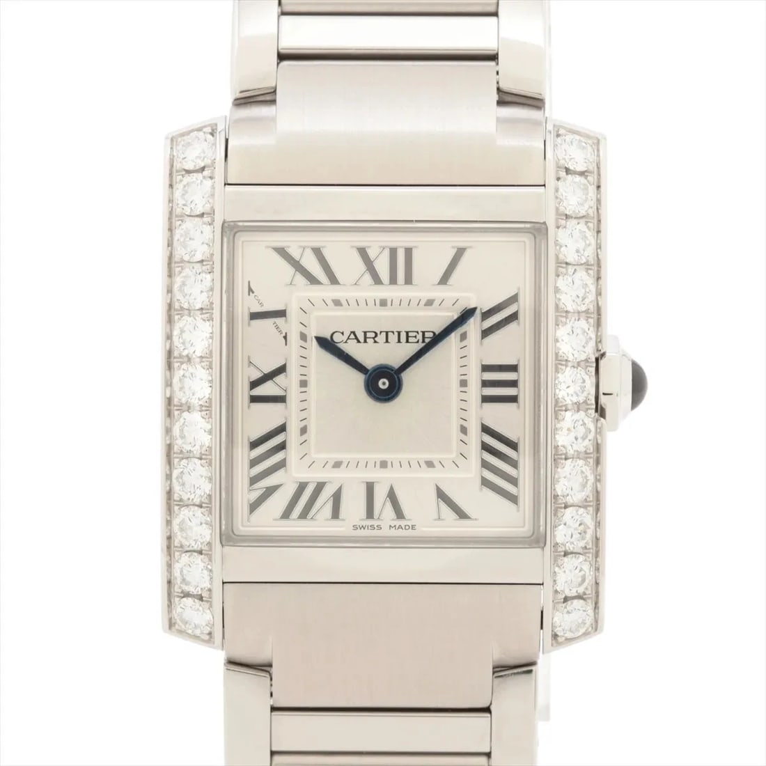 CARTIER TANK FRANCAISE SM SS QZ SILVER-FACE WATCH: Cartier Tank Francaise SM SS QZ Silver-Face Brand: Cartier Type/Style: Wristwatch Material: SS Color: Dial Color Silver Size: Case:W0.8 x H0.8inch / W21 x H26 Circumference of Wrist:6.3inch / 16 A