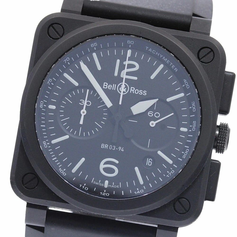 BELL ROSS CHRONOGRAPH AUTOMATIC BLACK MATTE WATCH: Bell Ross Chronograph Automatic Black Matte Watch Brand: BELL&ROSS Type/Style: Wristwatch Material: Ceramic + RUBBER Color: Black dial Size: Case size: 42mm Wrist size: Approx. 19.5cm Accessories:
