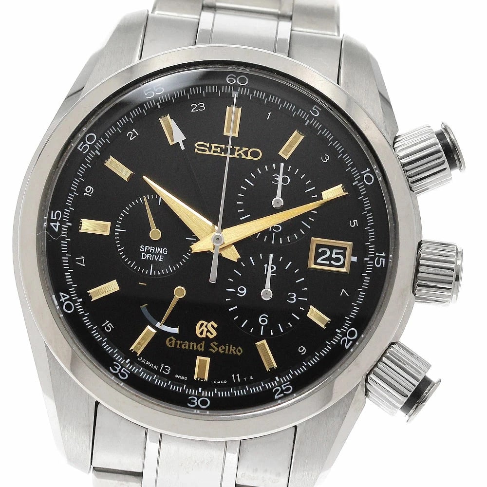 GRAND SEIKO CHRONOGRAPH SPRING DRIVE BLACK WATCH: Grand Seiko Chronograph Spring Drive Black Watch Brand: SEIKO Type/Style: Wristwatch Material: titanium Color: Black dial Size: Case size: 43mm Wrist size: Approx. 17.5 + 3.3cm Accessories: None <