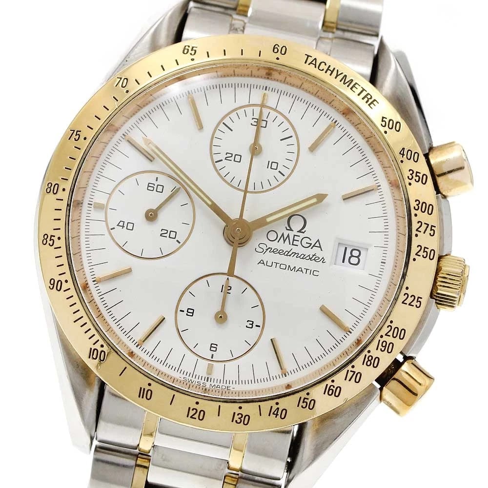 OMEGA SPEEDMASTER CHRONOGRAPH AUTOMATIC WHITE STAINLESS STEEL YELLOW GOLD WATCH: Omega Speedmaster Chronograph Automatic White Stainless Steel Yellow Gold Watch Brand: OMEGA Type/Style: Wristwatch Material: Stainless Steel + 18K Yellow Gold Color: White dial Size: Case size: 39mm 