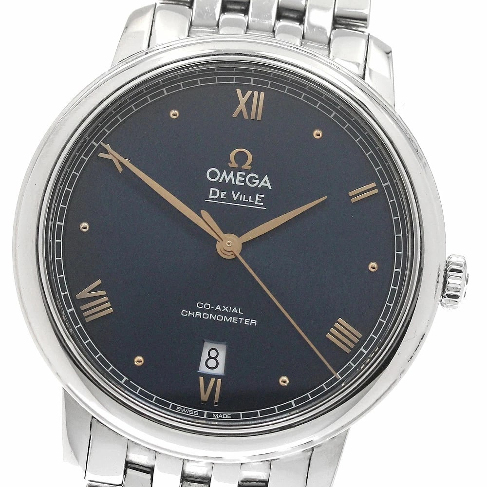 OMEGA DE VILLE PRESTIGE AUTOMATIC NAVY DIAL WATCH: Omega De Ville Prestige Automatic Navy Dial Watch Brand: OMEGA Type/Style: Wristwatch Material: Stainless Steel Color: Navy dial Size: Case size: 40mm Wrist size: Approx. 18cm Accessories: None