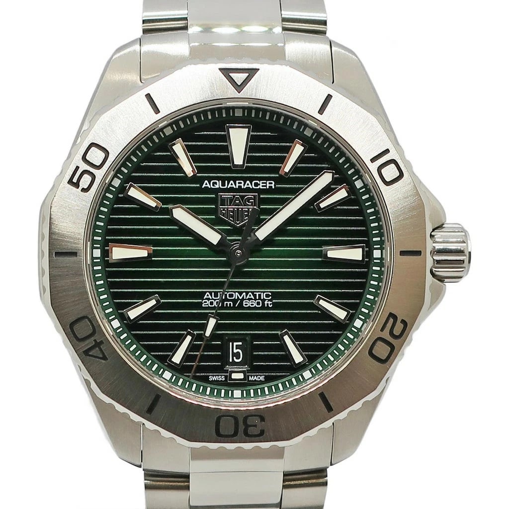 TAG HEUER AQUARACER PROFESSIONAL GREEN AUTOMATIC WATCH: Tag Heuer Aquaracer Professional Green Automatic Watch Brand: TAG HEUER Type/Style: Wristwatch Material: Stainless Steel Color: Green dial Size: Case size: 40mm Wrist size: 20.5cm Accessories: None