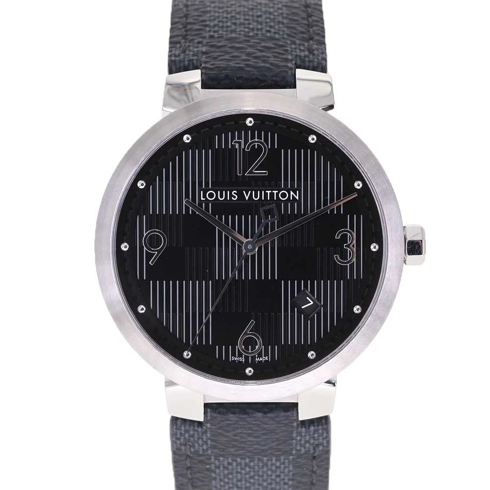 LOUIS VUITTON TAMBOUR SLIM QUARTZ BLACK DIAL STAINLESS STEEL WATCH: Louis Vuitton Tambour Slim Quartz Black Dial Stainless Steel Watch Brand: LOUIS VUITTON Type/Style: Wristwatch Material: Stainless Steel Color: Black dial Size: Case size: 39mm Wrist size: Approx.