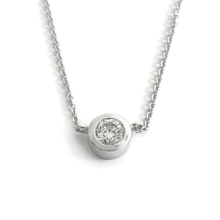 ROUND SOLITAIRE DIAMOND BEZEL PENDANT NECKLACE: Round Solitaire Diamond Bezel Pendant Necklace Brand: Unbranded Type/Style: Necklace Material: 14K White Gold, Main Stone Natural Color: Silver Size: Length: 16 inches Pendant: 7.3 mm Accessories: