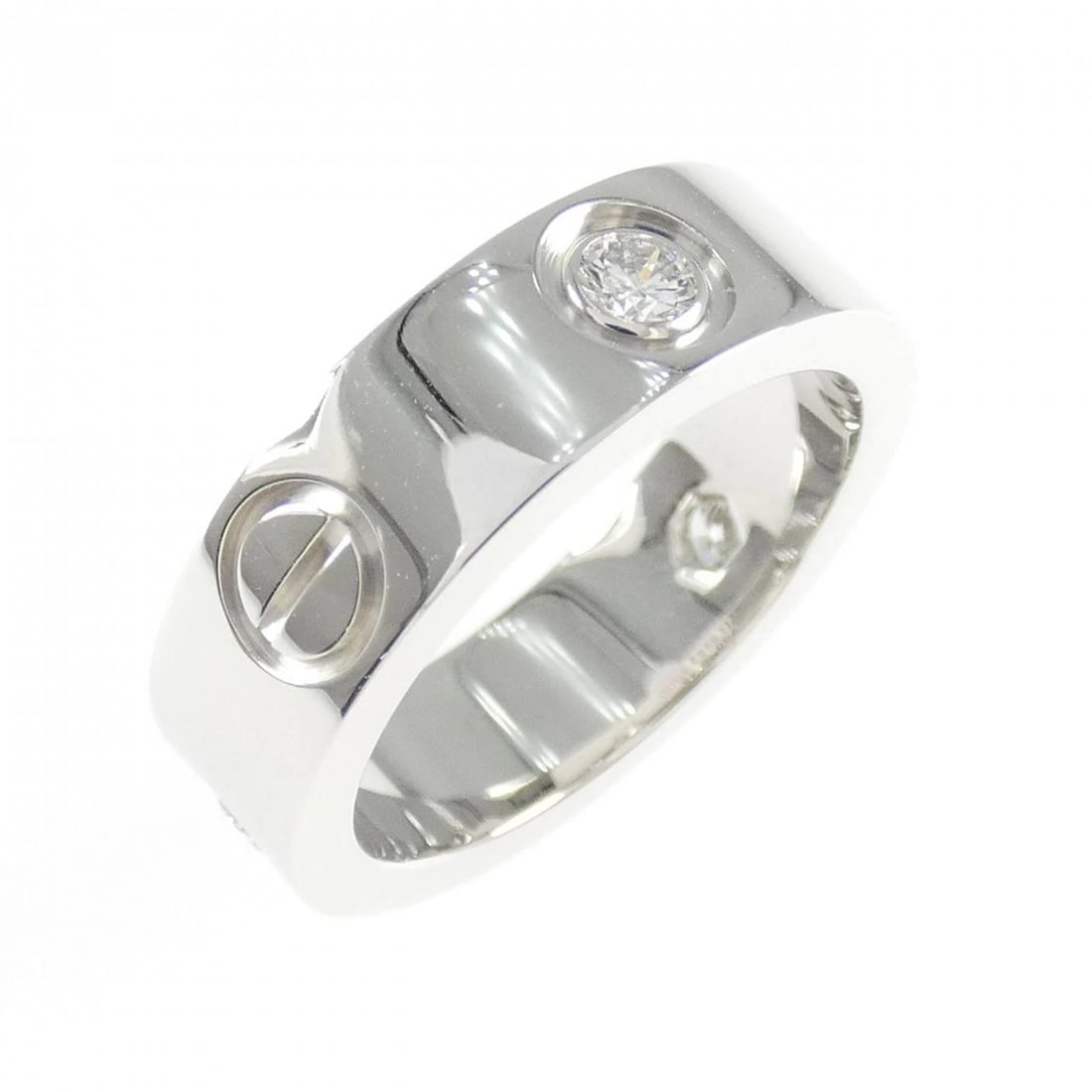 CARTIER LOVE HALF DIAMOND RING: Cartier Love Half Diamond Ring Brand: CARTIER Type/Style: Cartier Ring Material: 750 white gold, Main Stone Natural Color: White Gold Size: US 4 1/2 Accessories: None Accessories Notice: When