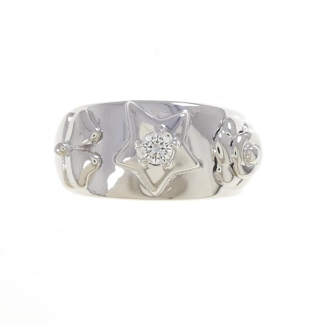 CHANEL THREE SYMBOLS RING: Chanel Three Symbols Ring Brand: CHANEL Type/Style: Chanel Ring Material: 750 white gold, Main Stone Natural Color: white gold Size: US 4 1/2 Accessories: None Accessories Notice: When purchasing