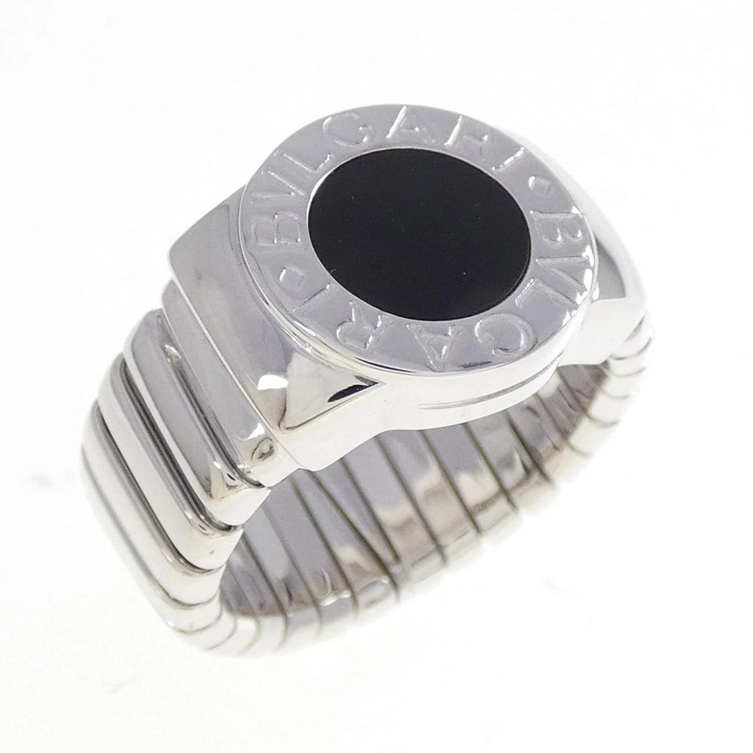 BVLGARI RING: Bvlgari Ring Brand: BVLGARI Type/Style: Bulgari Ring Material: 750 white gold, Main Stone Onyx Color: white gold Size: US 6 1/4 Accessories: None Accessories Notice: When purchasing pre-ow