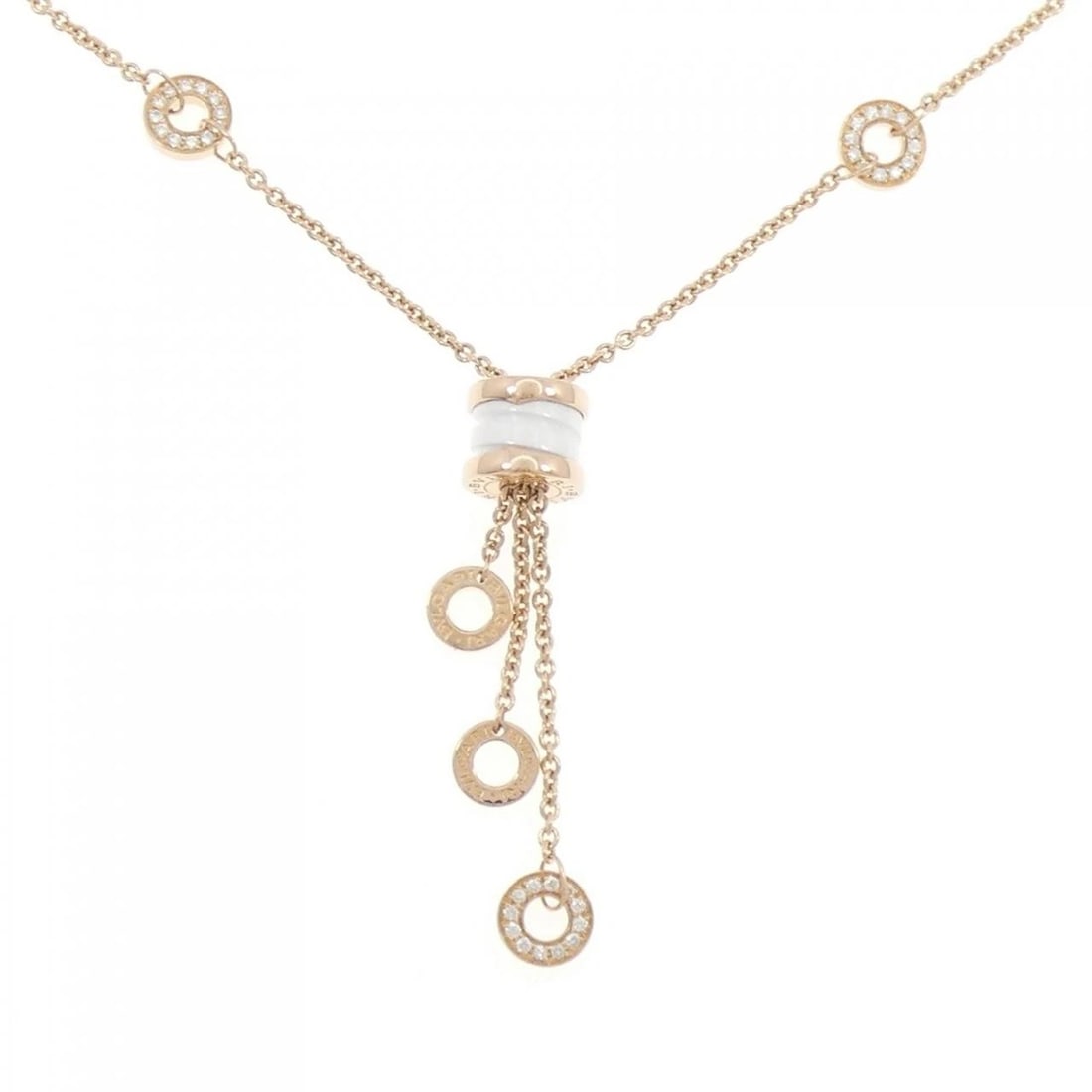 CARTIER C DE CARTIER NECKLACE: Cartier C de Cartier Necklace Brand: BVLGARI Type/Style: Bvlgari Necklace Material: 750 Pink Gold ceramic, Main Stone Natural Color: Pink Gold Size: Length 41-46cm Pendant top H x W: 49.7mmx10.5mm Cha