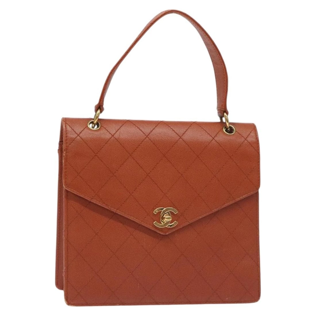 CHANEL MATELASSE HAND BAG GRAINED CALF SKIN BROWN GOLD: CHANEL Matelasse Hand Bag Grained Calf Skin Brown Gold Brand: CHANEL Type/Style: Hand Bag Material: Caviar Skin Color: Brown/Gold Size: Size(Inch) W8.7 x H7.9 x D3.1inch(Approx) Handle Drop:5.5inch(Ap