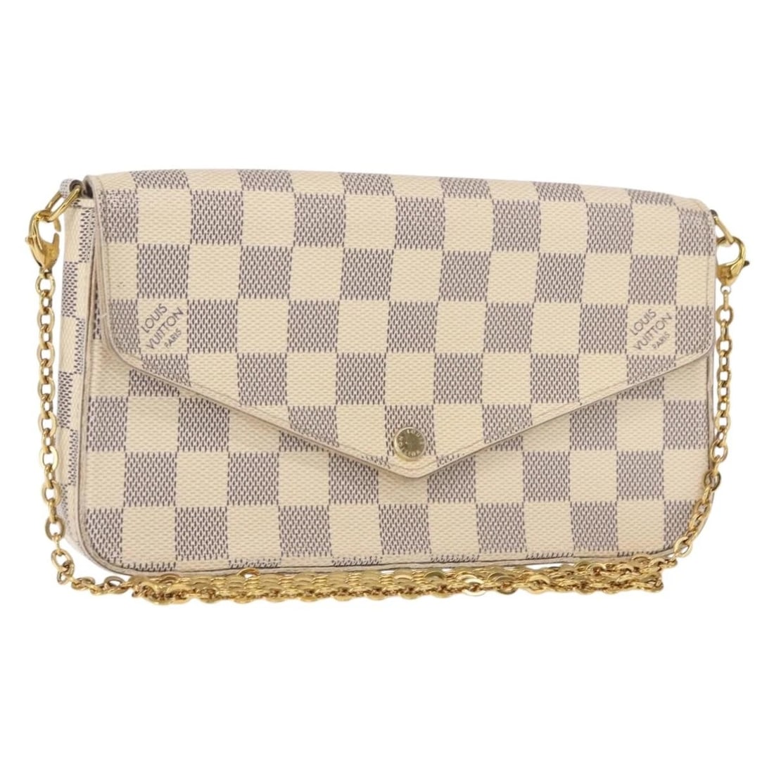 LOUIS VUITTON DAMIER AZUR POCHETTE FELICIE CHAIN WALLET: LOUIS VUITTON Damier Azur Pochette Felicie Chain Wallet Brand: LOUIS VUITTON Type/Style: Wallet Material: Damier Azur Canvas Color: Damier Azur Size: Size(Inch) W8.3 x H4.7 x D1.2inch(Approx) Acce
