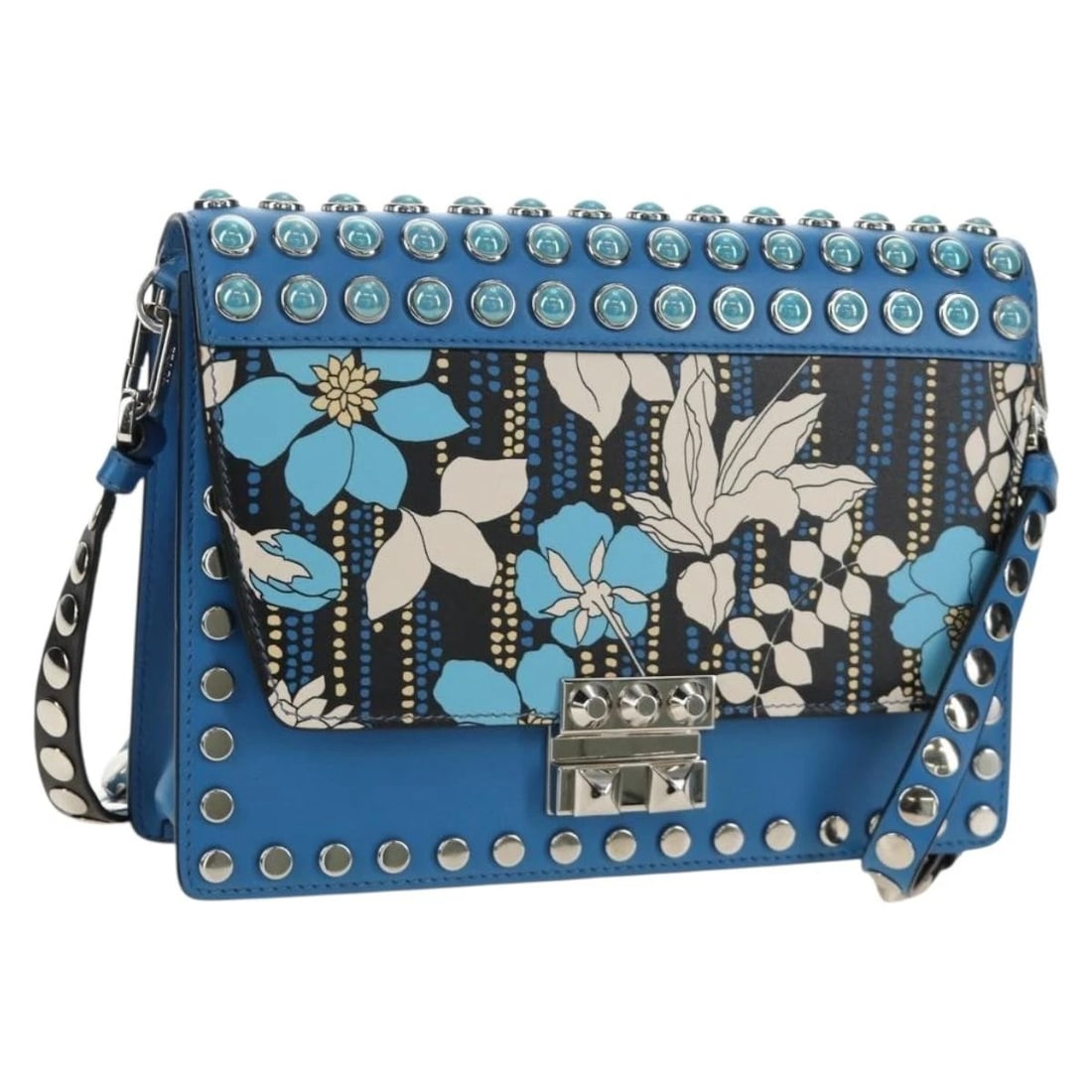 PRADA SHOULDER BAG LEATHER BLUE SILVER: PRADA Shoulder Bag Leather Blue Silver Brand: PRADA Type/Style: Shoulder Bag Material: Leather Color: Blue/Silver Size: Size(Inch) W9.1 x H6.3 x D1.6inch(Approx) Accessories: None Accessor