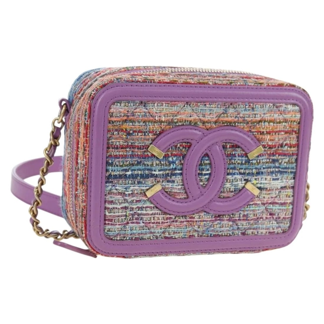 CHANEL MATELASSE CHAIN SHOULDER BAG TWEED PURPLE GOLD: CHANEL Matelasse Chain Shoulder Bag Tweed Purple Gold Brand: CHANEL Type/Style: Shoulder Bag Material: Canvas Color: Purple/Gold Size: Size(Inch) W5.5 x H3.9 x D2.0inch(Approx) Accessories: None <