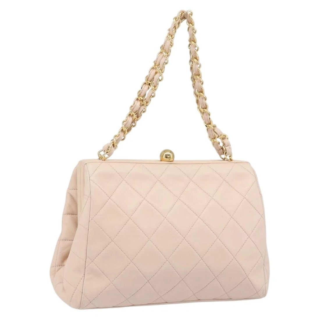 CHANEL CHAIN MATELASSE HAND BAG LAMB SKIN PINK GOLD: CHANEL Chain Matelasse Hand Bag Lamb Skin Pink Gold Brand: CHANEL Type/Style: Hand Bag Material: Lamb Skin Color: Pink/Gold Size: Size(Inch) W9.1 x H2.4 x D2.8inch(Approx) Handle Drop:6.7inch(Approx) 