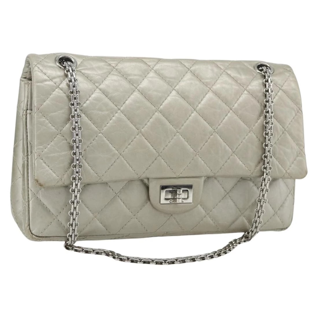 CHANEL CHAIN MATELASSE SHOULDER BAG LAMB SKIN SILVER: CHANEL Chain Matelasse Shoulder Bag Lamb Skin Silver Brand: CHANEL Type/Style: Shoulder Bag Material: Lamb Skin Color: Silver Size: Size(Inch) W11.0 x H6.3 x D3.1inch(Approx) Accessories: None
