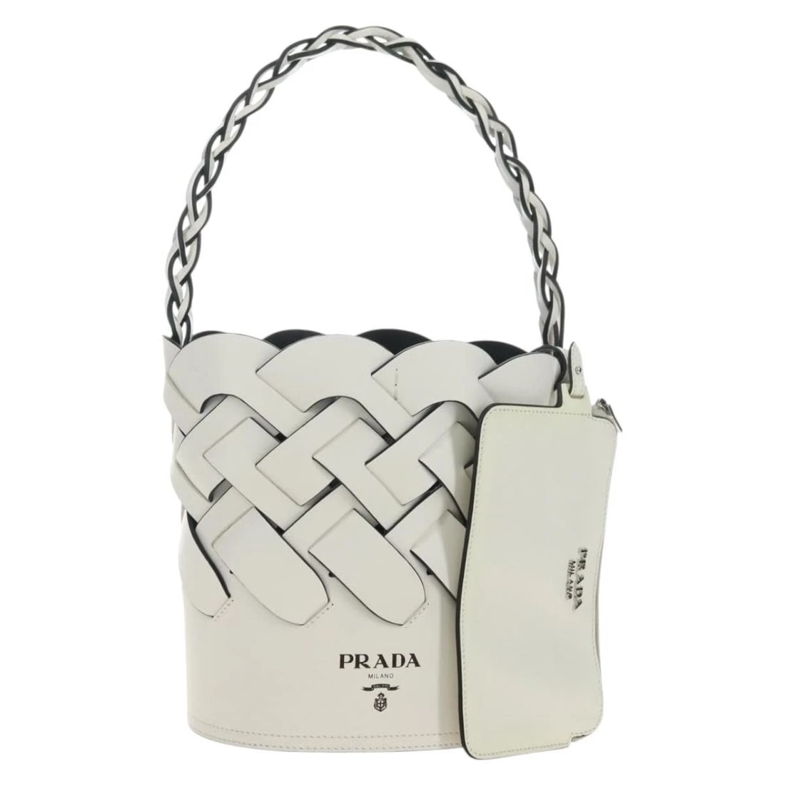 PRADA SHOULDER BAG LEATHER WHITE: PRADA Shoulder Bag Leather White Brand: PRADA Type/Style: Shoulder Bag Material: Leather Color: White Size: Size(Inch) W7.1 x H9.1 x D5.9inch(Approx) Accessories: None Accessories Notice: