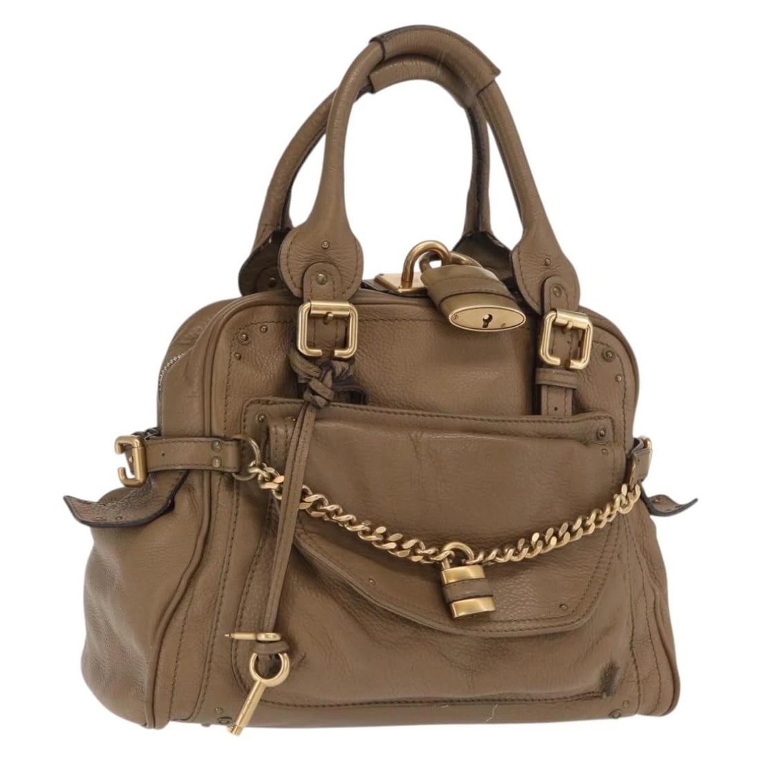 CHLOE PADDINGTON HAND BAG LEATHER BROWN GOLD SILVER: Chloe Paddington Hand Bag Leather Brown Gold Silver Brand: Chloe Type/Style: Hand Bag Material: Leather Color: Brown/Gold/Silver Size: Size(Inch) W13.8 x H10.2 x D6.7inch(Approx) Handle Drop:7.5inch(A