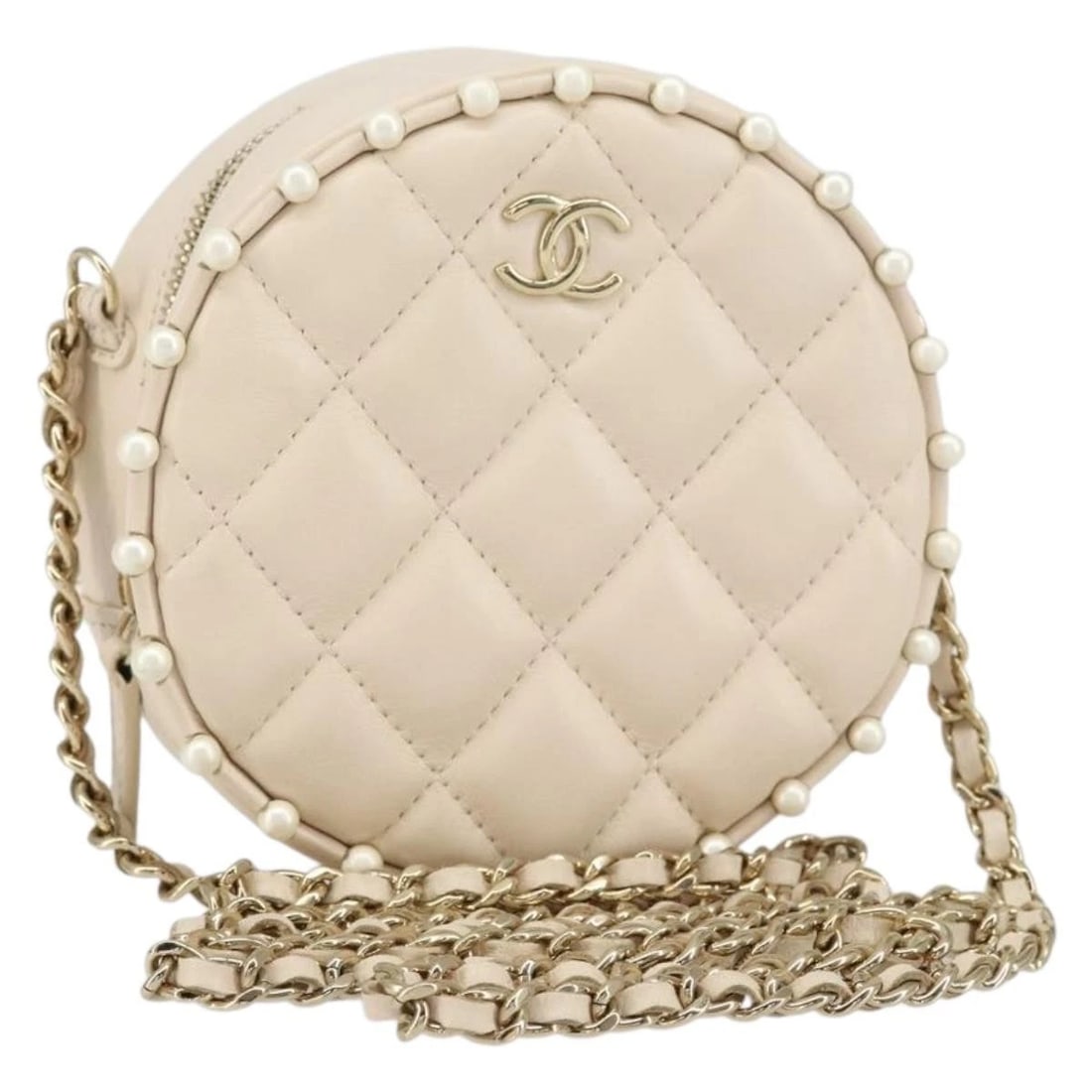 CHANEL MATELASSE CHAIN SHOULDER BAG LAMB SKIN BEIGE GOLD: CHANEL Matelasse Chain Shoulder Bag Lamb Skin Beige Gold Brand: CHANEL Type/Style: Shoulder Bag Material: Lamb Skin Color: Beige/Gold Size: Size(Inch) W4.7 x H4.7 x D2.4inch(Approx) Accessories: N