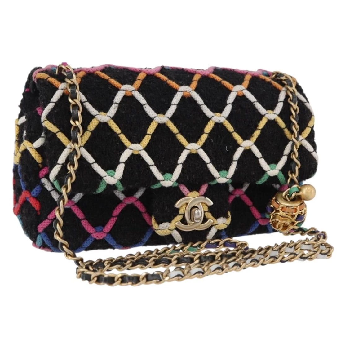 CHANEL MINI MATELASSE 20 CHAIN SHOULDER BAG TWEED BLACK GOLD: CHANEL Mini Matelasse 20 Chain Shoulder Bag Tweed Black Gold Brand: CHANEL Type/Style: Shoulder Bag Material: Cotton Color: Black/Gold Size: Size(Inch) W7.9 x H3.9 x D2.4inch(Approx) Accessories:
