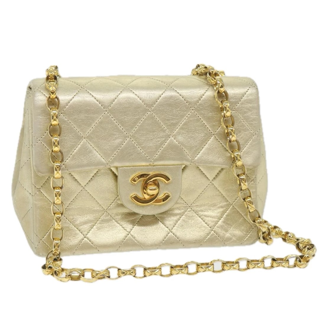 CHANEL MATELASSE 17 CHAIN SHOULDER BAG LAMB SKIN GOLD: CHANEL Matelasse 17 Chain Shoulder Bag Lamb Skin Gold Brand: CHANEL Type/Style: Shoulder Bag Material: Lamb Skin Color: Gold Size: Size(Inch) W6.7 x H4.7 x D2.4inch(Approx) Accessories: None <