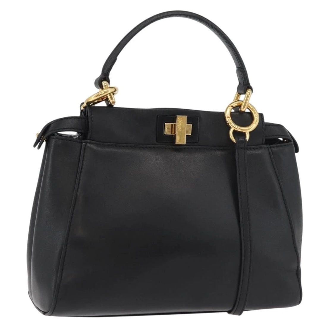 FENDI MONSTER PEEK A BOO XS HAND BAG LEATHER 2WAY BLACK GOLD: FENDI Monster Peek A Boo XS Hand Bag Leather 2way Black Gold Brand: FENDI Type/Style: Hand Bag Material: Leather Color: Black/Gold Size: Size(Inch) W9.1 x H6.3 x D3.5inch(Approx) Handle Drop:3.9inch(A