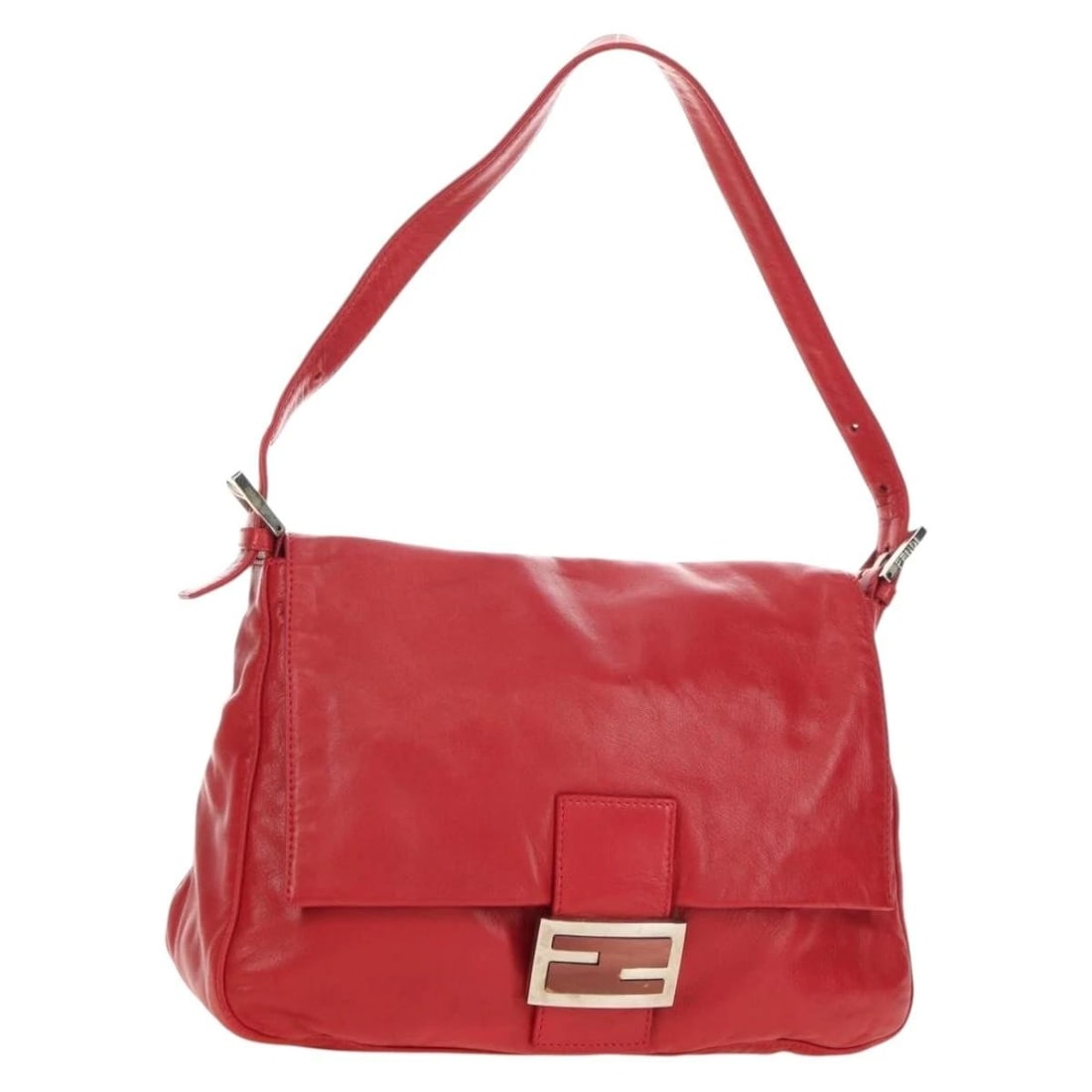 FENDI MAMMA BAGUETTE SHOULDER BAG LEATHER RED SILVER: FENDI Mamma Baguette Shoulder Bag Leather Red Silver Brand: FENDI Type/Style: Shoulder Bag Material: Leather Color: Red/Silver Size: Size(Inch) W11.0 x H8.3 x D4.7inch(Approx) Accessories: None