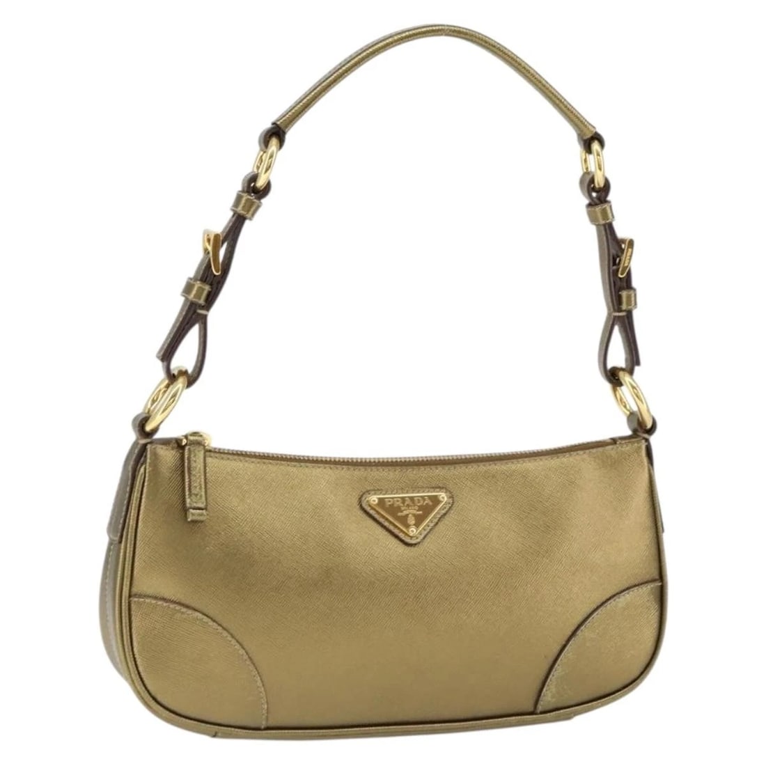 PRADA SHOULDER BAG SAFIANO LEATHER GOLD: PRADA Shoulder Bag Safiano leather Gold Brand: PRADA Type/Style: Shoulder Bag Material: Saffiano Leather Color: Gold Size: Size(Inch) W10.2 x H5.1 x D1.6inch(Approx) Accessories: None Acce