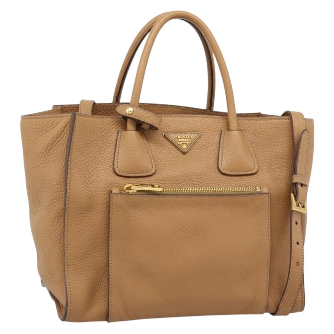 PRADA HAND BAG LEATHER 2WAY BEIGE GOLD (1 of 6)