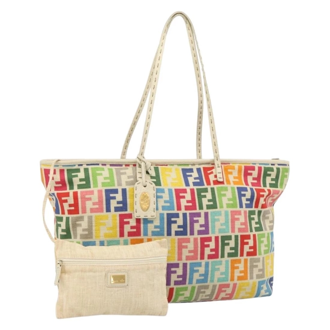 FENDI ZUA CANVAS CELERIA TOTE BAG MULTICOLOR GOLD: FENDI Zua Canvas Celeria Tote Bag Multicolor Gold Brand: FENDI Type/Style: Tote Bag Material: Zucca Canvas Color: Multicolor/Gold Size: Size(Inch) W13.8 x H10.2 x D5.1inch(Approx) Handle Drop:9.8inch(