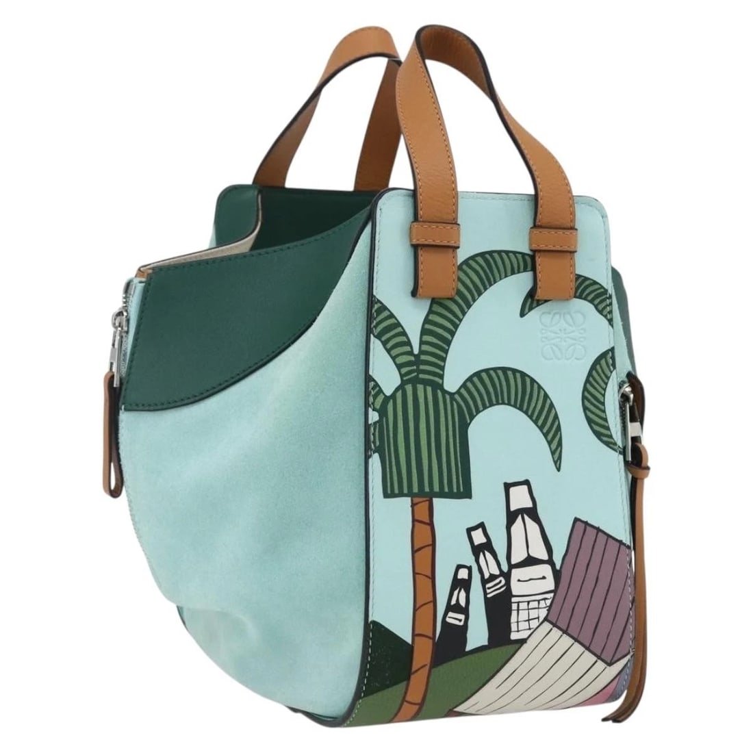 LOEWE HAMMOCK HAND BAG LEATHER LIGHT BLUE SILVER: LOEWE Hammock Hand Bag Leather Light Blue Silver Brand: LOEWE Type/Style: Hand Bag Material: Leather Color: Light blue/Silver Size: Size(Inch) W11.4 x H7.9 x D5.1inch(Approx) Handle Drop:3.9inch(Appro