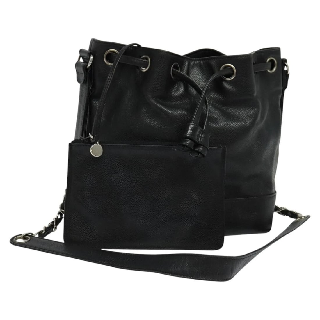 CHANEL SHOULDER BAG GRAINED CALF SKIN BLACK SILVER: CHANEL Shoulder Bag Grained Calf Skin Black Silver Brand: CHANEL Type/Style: Shoulder Bag Material: Caviar Skin Color: Black/Silver Size: Size(Inch) W7.9 x H9.1 x D5.9inch(Approx) Accessories: Non